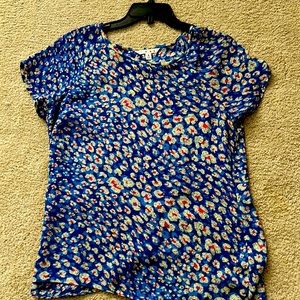 CAbi split back flowered blouse